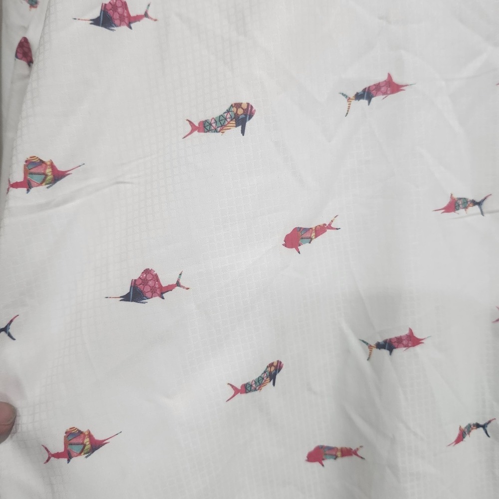 Scales Fishing Shirt L White Short Sleeve Button Front Vented Back Fish Print - Picture 5 of 11
